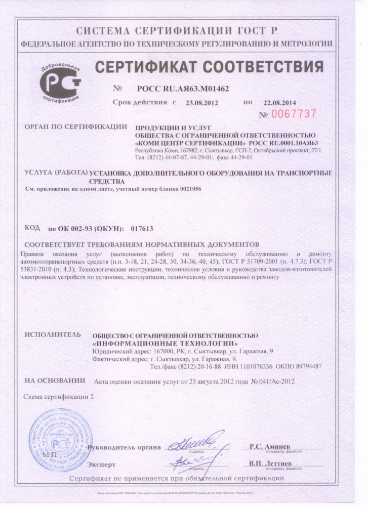 сертификат на установку тахографов